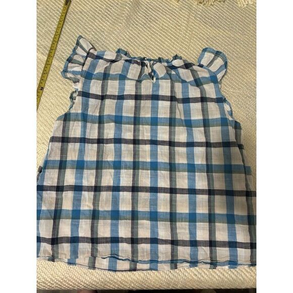 a.n.a Top Size PXL Womens White Blue Plaid Short Sleeve Mock Neck Blouse - Picture 2 of 5